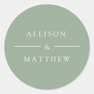 Redonda pegatina elegante de verano verde boda