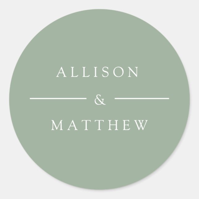 Redonda pegatina elegante de verano verde boda (Anverso)