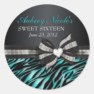 Redonda Pegatina elegante del dulce dieciséis de la cebra