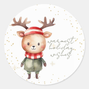 Redonda Pegatina Elf de Navidades de renos de Woodland Cut