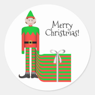 Redonda Pegatina Elf de navidades - Paquete de regalo a ra