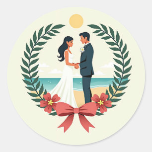 Redonda Pegatina Emblem de bodas de playa
