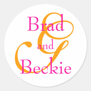 Redonda Pegatina en monograma del Boda de la mandarina