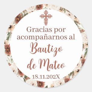 Redonda Pegatina español de Mi bautizo, bautismo de niños 
