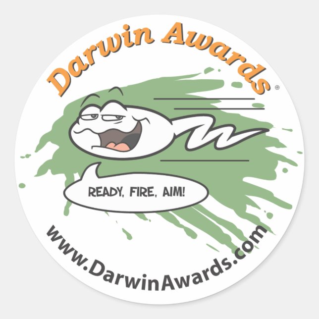 Redonda Pegatina espermatozoide - Listo, fuego, objetivo (Anverso)