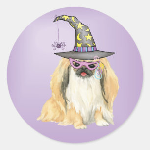 Redonda Pegatina Estrella de Brujas Pekingesa