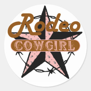 Redonda Pegatina Estrella Rodeo Cowgirl