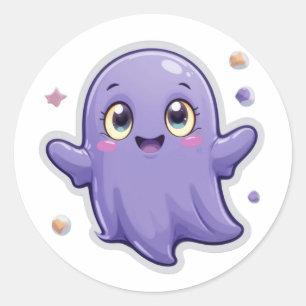 Redonda Pegatina fantasma malva kawaii - Feliz Halloween