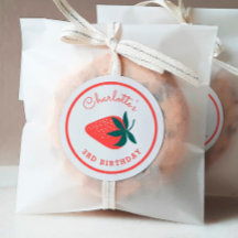 Pegatina favorito de la ronda de fresas rojas