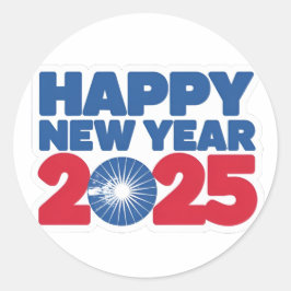 Redonda Pegatina Feliz Año Nuevo 2025