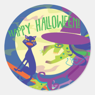 Redonda PEGATINA Feliz Bruja de Halloween