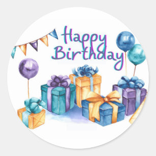 Redonda Pegatina Feliz Cumpleaños