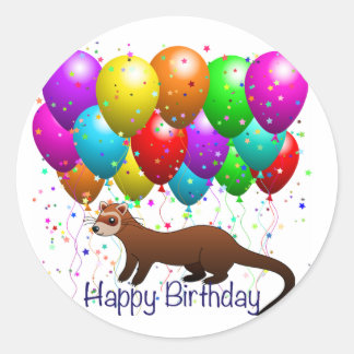 Redonda Pegatina Feliz Cumpleaños Ferret
