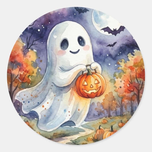 Redonda Pegatina Feliz Halloween (Anverso)