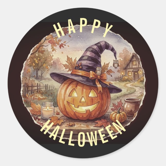 Redonda Pegatina Feliz Halloween (Anverso)