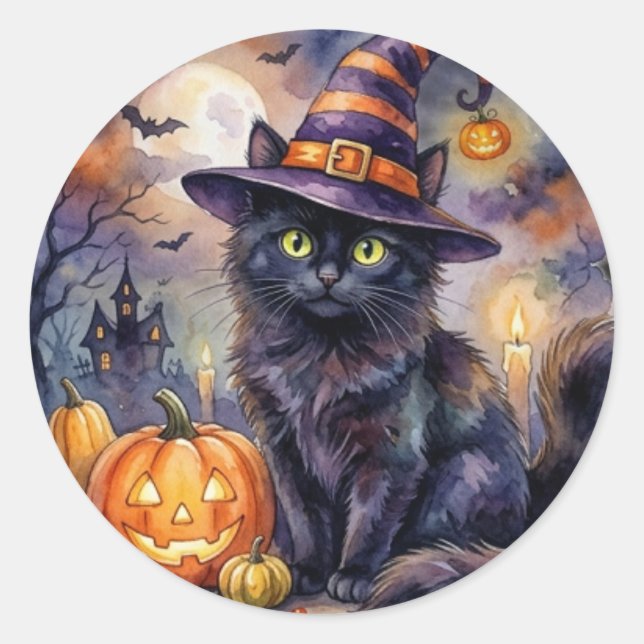 Redonda Pegatina Feliz Halloween (Anverso)