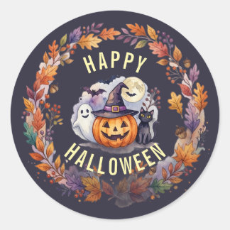 Redonda Pegatina Feliz Halloween - Calabaza Vintage