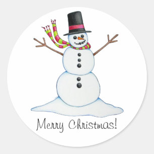 Redonda Pegatina "Feliz Navidad" de Snowman
