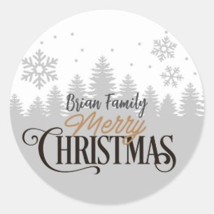 Redonda Pegatina Feliz Navidad gris y blanca - personaliza