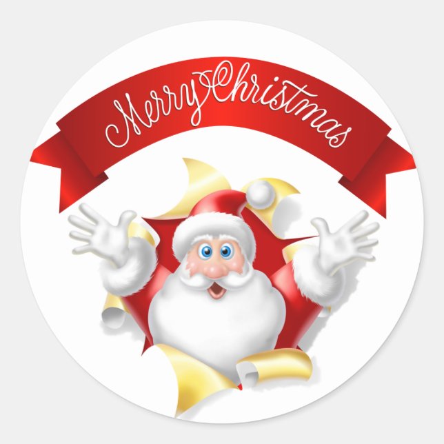 Redonda Pegatina Feliz Navidad Santa Claus (Anverso)