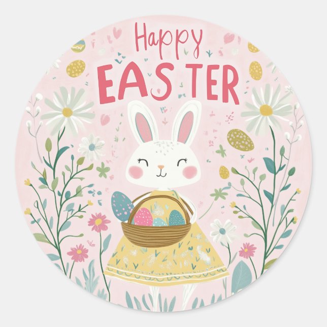 Redonda pegatina "Feliz Pascua" (Anverso)