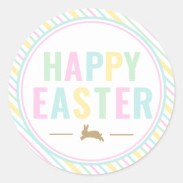 Redonda Pegatina Feliz Pascua Bunny Pastel