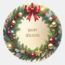 Pegatina festiva de corona de Navidad