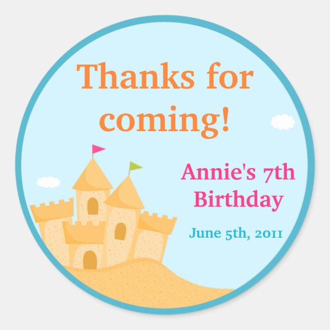 Redonda Pegatina Fiesta de personalizable Beach (Anverso)