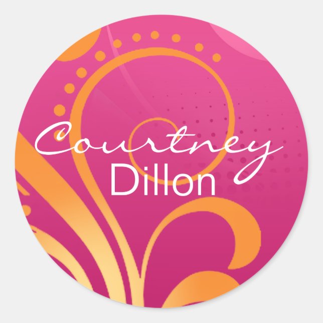 Redonda Pegatina Fiesta rosa y Naranja (Anverso)