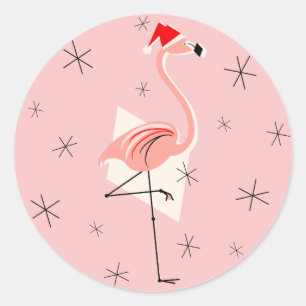 Redonda Pegatina Flamingo Santa Pink