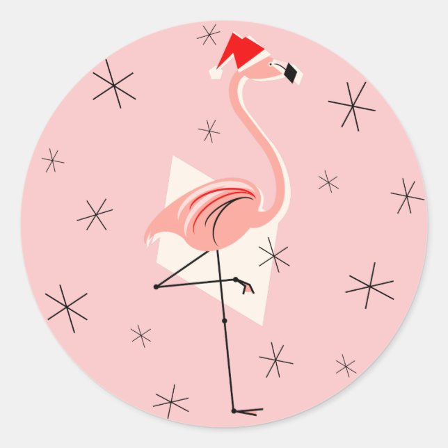 Redonda Pegatina Flamingo Santa Pink (Anverso)