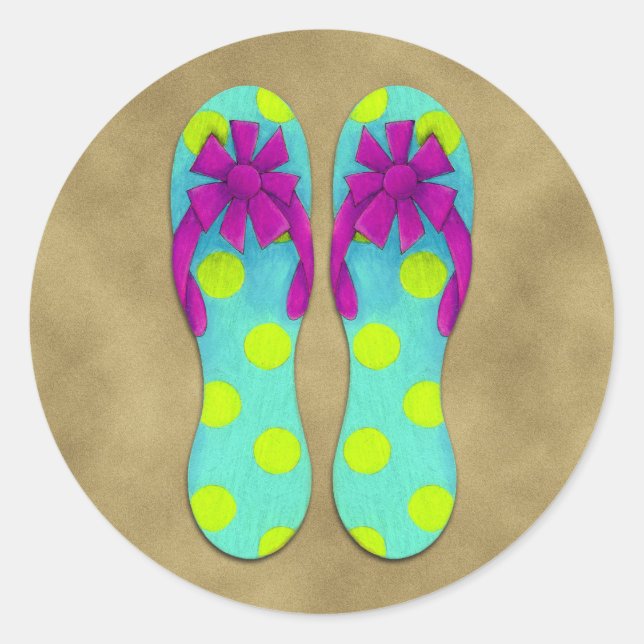 Redonda Pegatina Flip Flops (Anverso)
