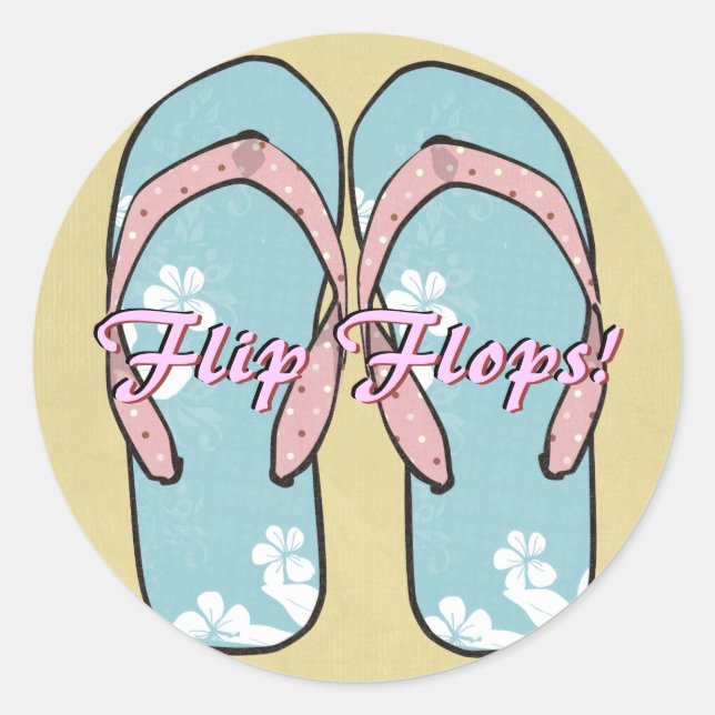 Redonda Pegatina Flipflops Blue Flower (Anverso)