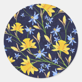 Redonda Pegatina floral azul y amarillo