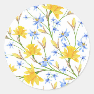 Redonda Pegatina floral azul y amarillo