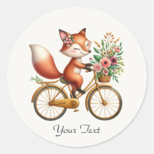 Redonda Pegatina Floral Bicycle Fox