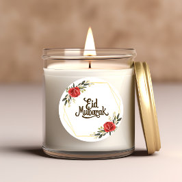 Redonda Pegatina floral de Eid Mubarak con marco dorado en
