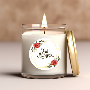 Redonda Pegatina floral de Eid Mubarak con marco dorado en