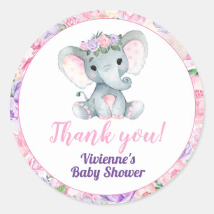 Redonda Pegatina Floral de Elefante Rosa