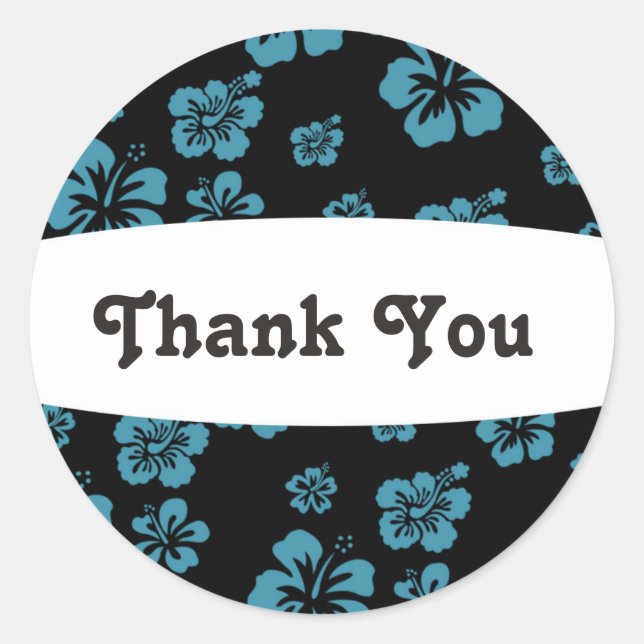 Redonda Pegatina floral de flor de hibisco negro y azul pa (Anverso)