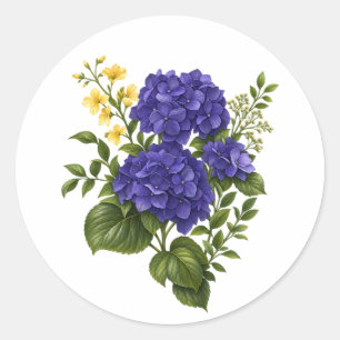 Redonda Pegatina floral de Hortensia Morada