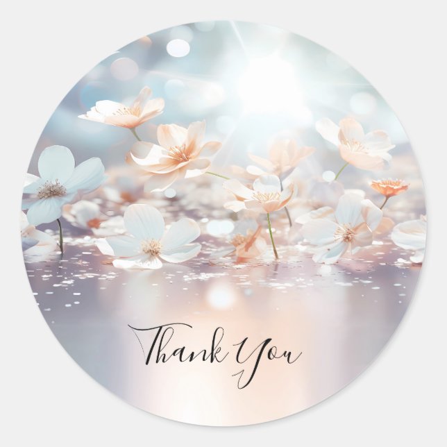 Redonda Pegatina floral de la piel blanca (Anverso)