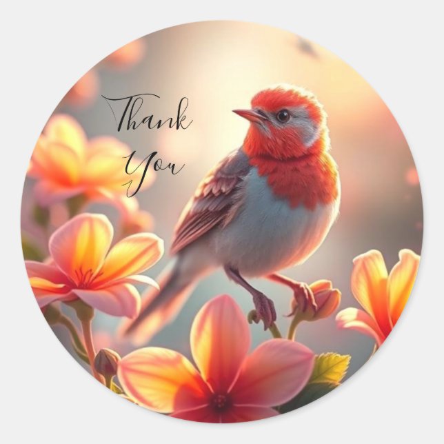 Redonda Pegatina floral de pájaro naranja (Anverso)