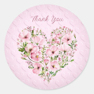 Redonda Pegatina floral del corazón rosado