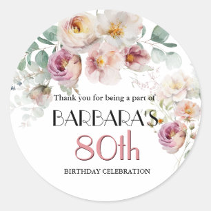 Redonda Pegatina floral elegante acuarela 80 cumpleaños
