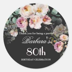 Redonda Pegatina floral elegante acuarela 80 cumpleaños