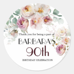Redonda Pegatina floral elegante acuarela 90 cumpleaños