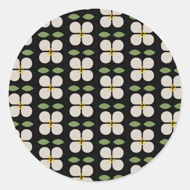 Redonda Pegatina floral en negro y blanco - Bloom & Stick (Anverso)