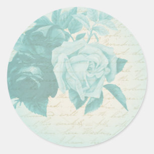Redonda Pegatina floral femenina y aniñada de rosa vintage