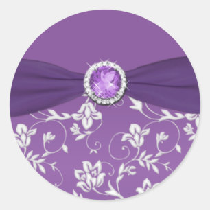 Redonda Pegatina floral morado y plateado